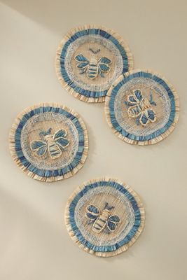 Joanna Buchanan Woven Straw Bee Coasters, Set of 4