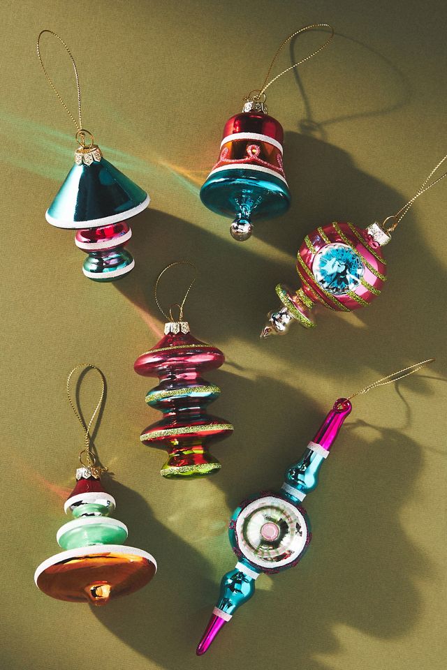 Assorted Glass Bauble Christmas Tree Decorations, Set of 6