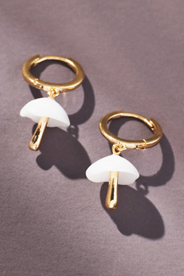 BY ANTHROPOLOGIE GOLD-PLATED MUSHROOM HUGGIE HOOP EARRINGS 