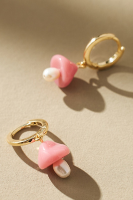 By Anthropologie Mushroom Huggie Earrings In Pink