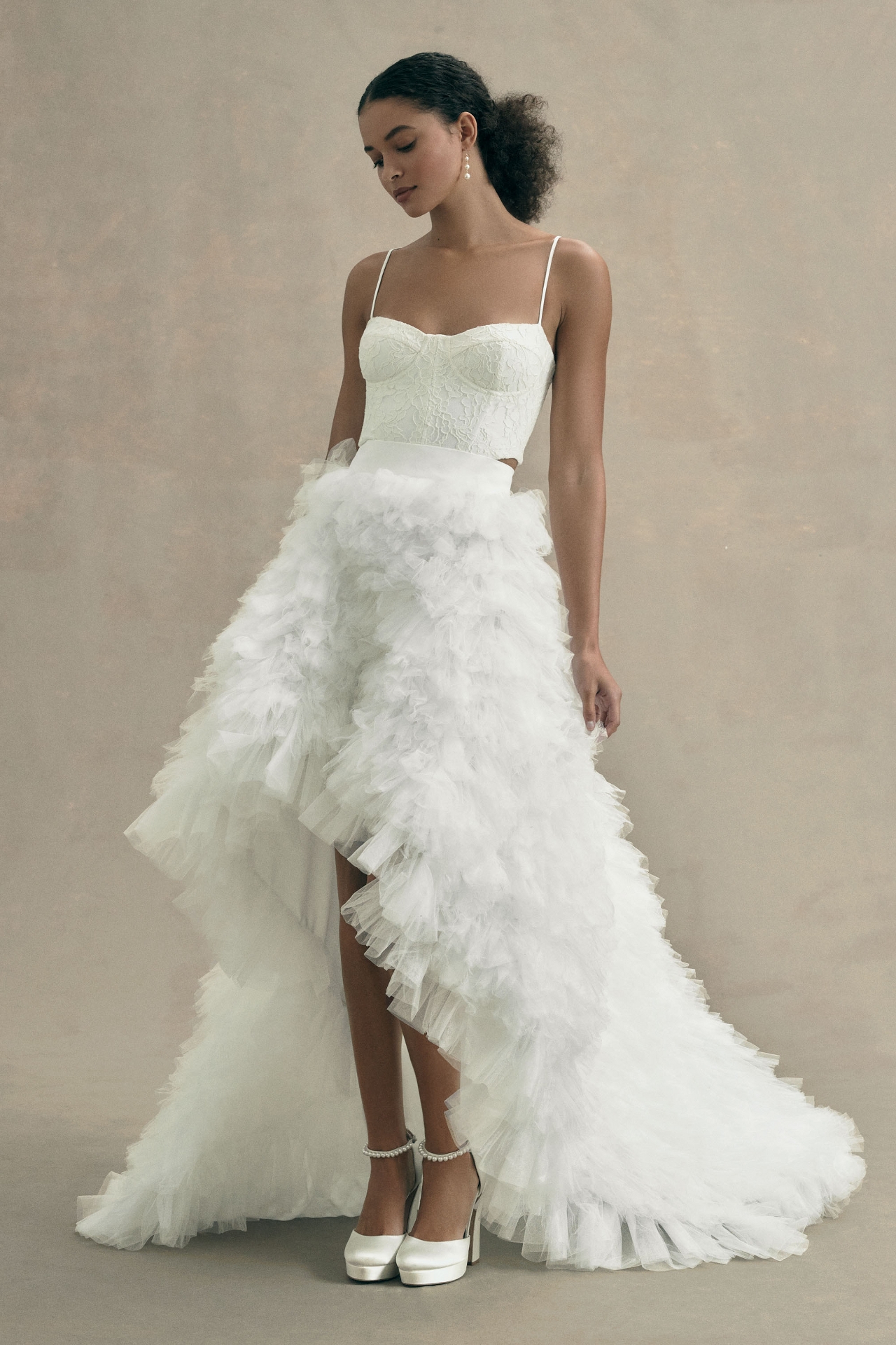 Morphine Fashion Aphrodite Tiered Ruffle High-Low Tulle Bridal Skirt