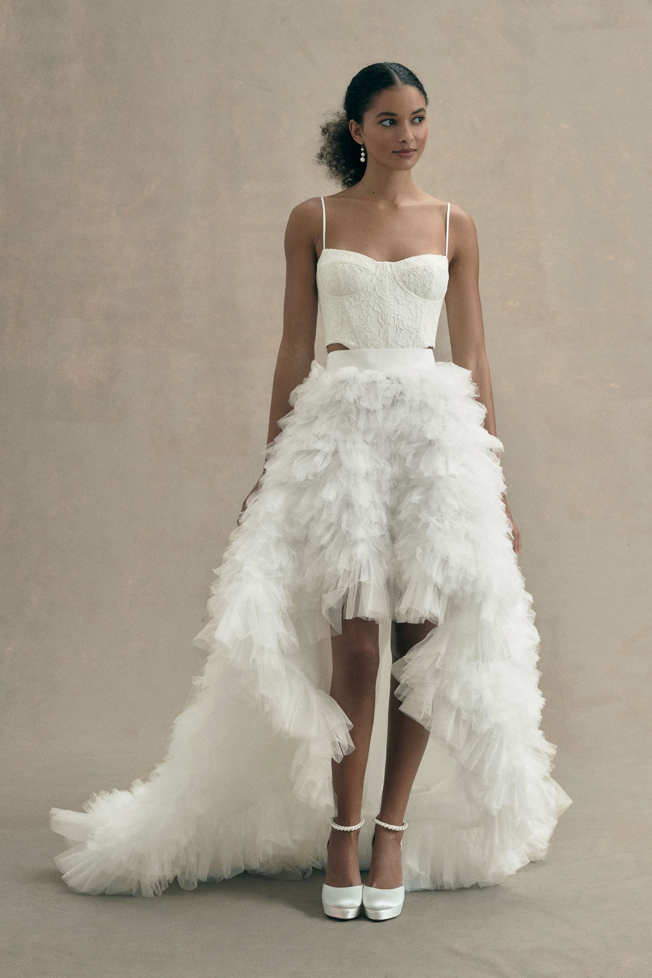 Morphine Fashion Aphrodite Tiered Ruffle High-Low Tulle Bridal Skirt