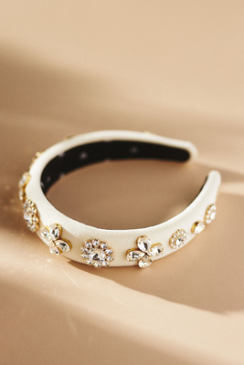 Lele Sadoughi Crystal Embellished Padded Velvet Headband In White