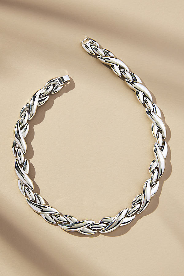 Anthropologie Braided Necklace In Silver