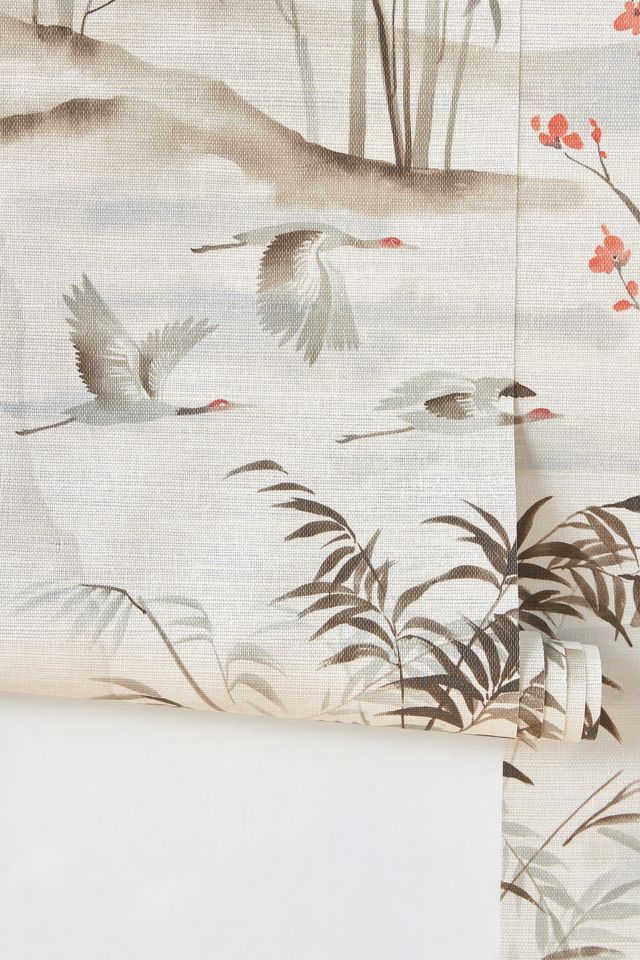 Blossom Floral Scenic Grasscloth Wallpaper #1