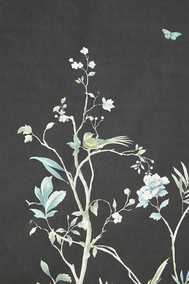 Black Tropical Chinoiserie Wall Mural #2