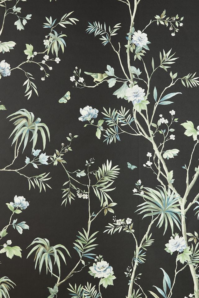 Black Tropical Chinoiserie Wall Mural #3
