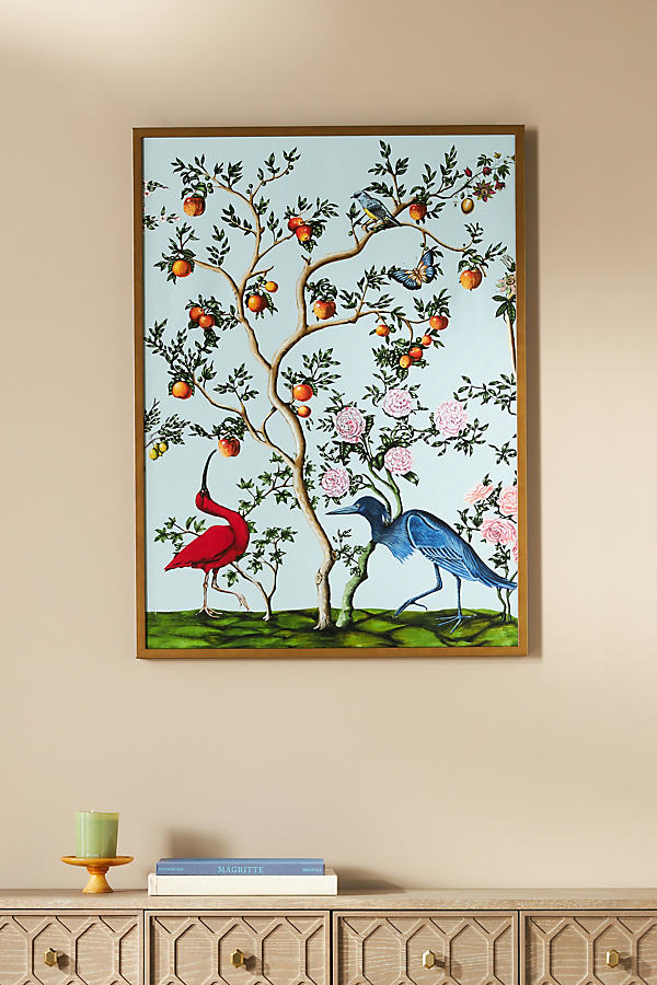 Thicket Design Bird And Branch Chinois Wall Art In Multi