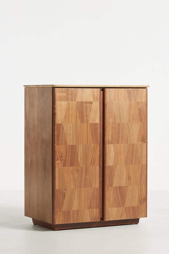 Jett Walnut Wood Marble-Top Bar Cabinet #1