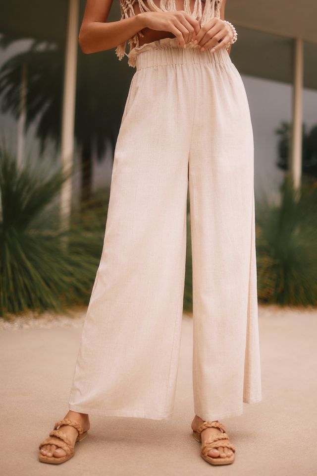 Flat White Ruffle High-Rise Wide-Leg Pants | Anthropologie