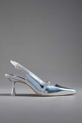 Larroude Ines Slingback Kitten Heels In Silver