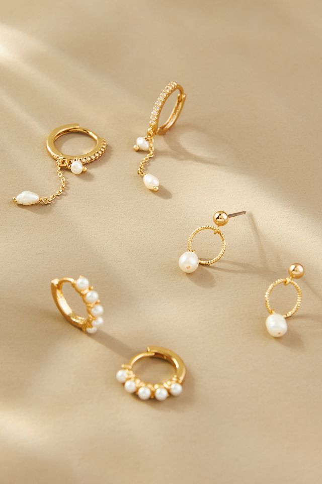 Pearl Huggie & Stud Earrings, Set of 3 Anthropologie