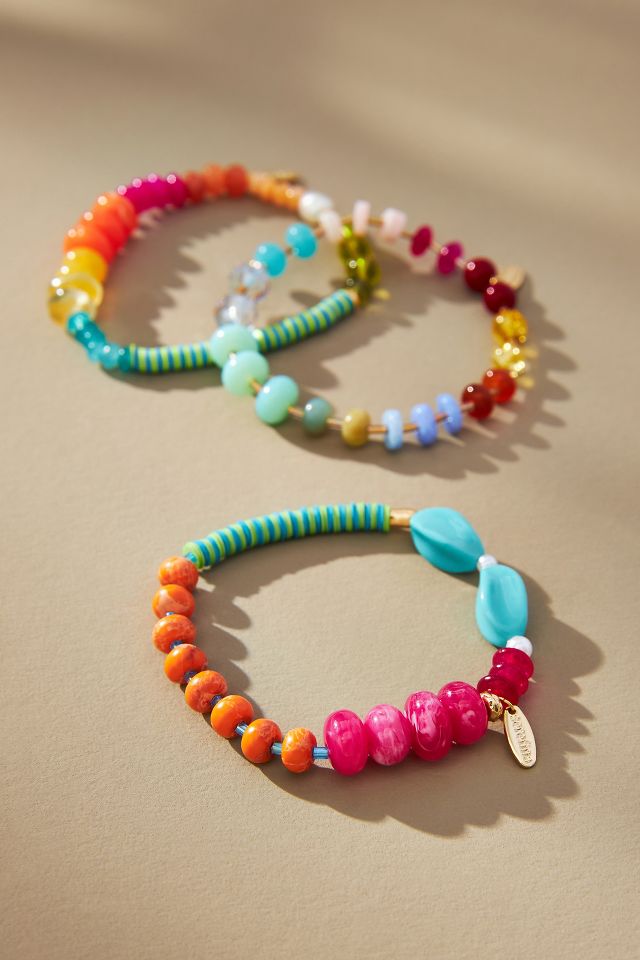 Multi-color Beaded Bracelets, Set Of 3 