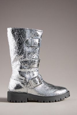 Schutz Georgina Buckle Boots In Silver