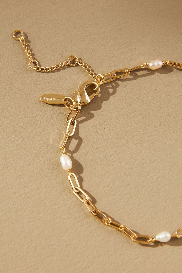Gold-Plated Delicate Paperclip Pearl Bracelet #1