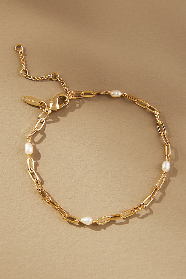 Gold-Plated Delicate Paperclip Pearl Bracelet