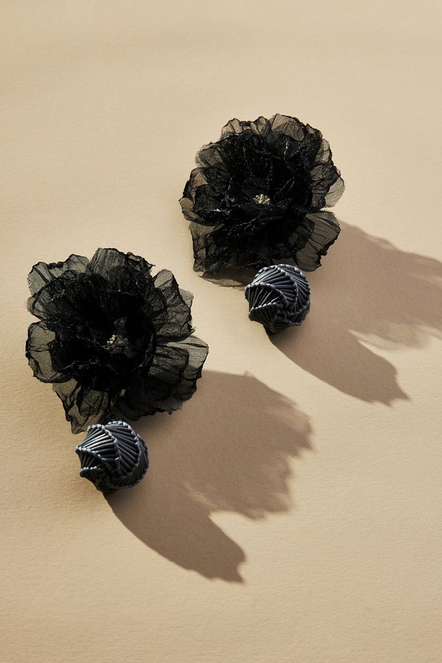 Flower Raffia Ball Drop Earrings Anthropologie