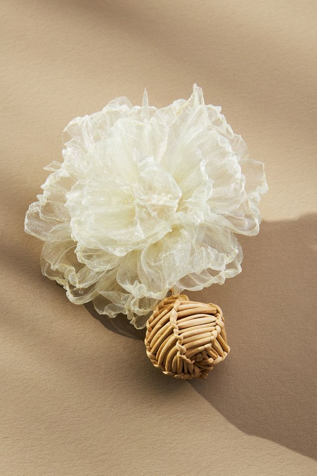 Flower Raffia Ball Drop Earrings #1