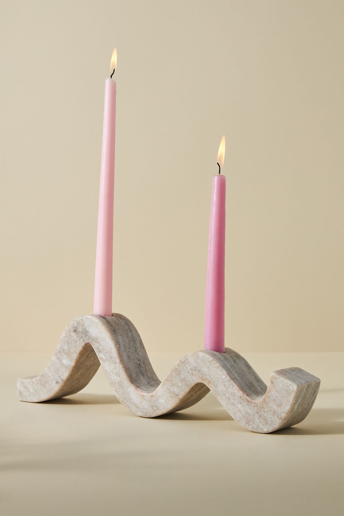 Curved Marble Taper Candle Holder - Grey, One Size