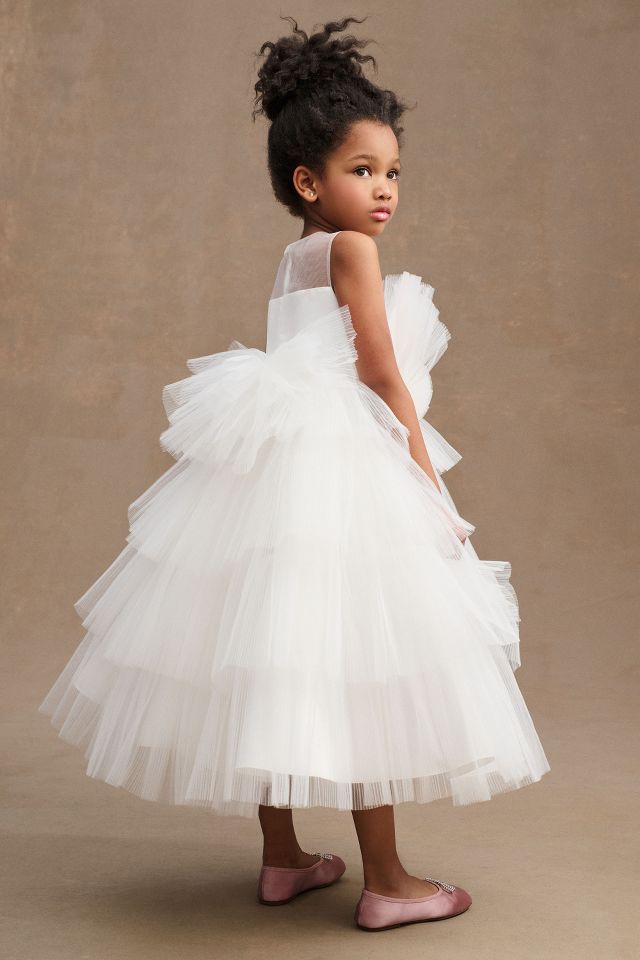 Princess Daliana Carrie Floral Applique Low-Back Tulle Flower Girl