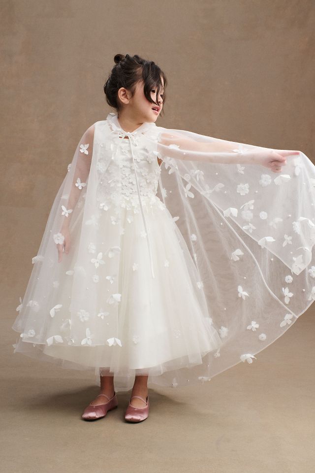 Princess Daliana Carrie Floral Applique Low-Back Tulle Flower Girl