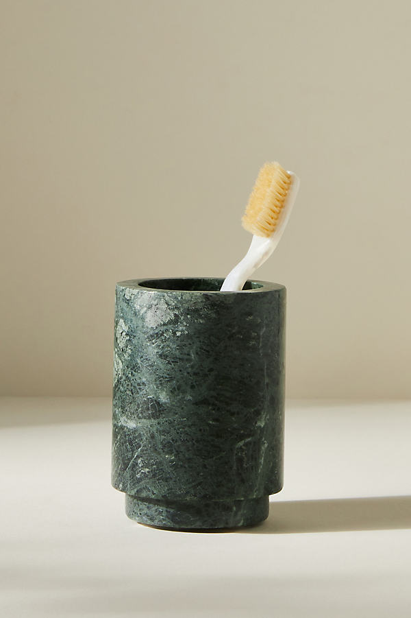 Anthropologie Esmeralda Marble Toothbrush Holder In Green