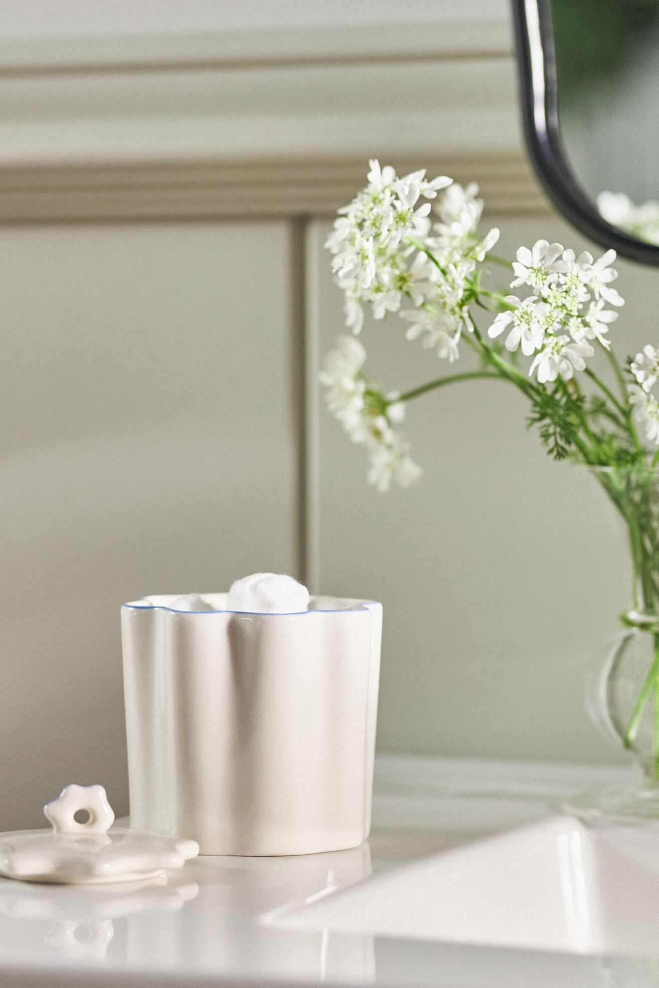 Le Marais Bath Jar - Cream + Blue Trim, Standard, One Size