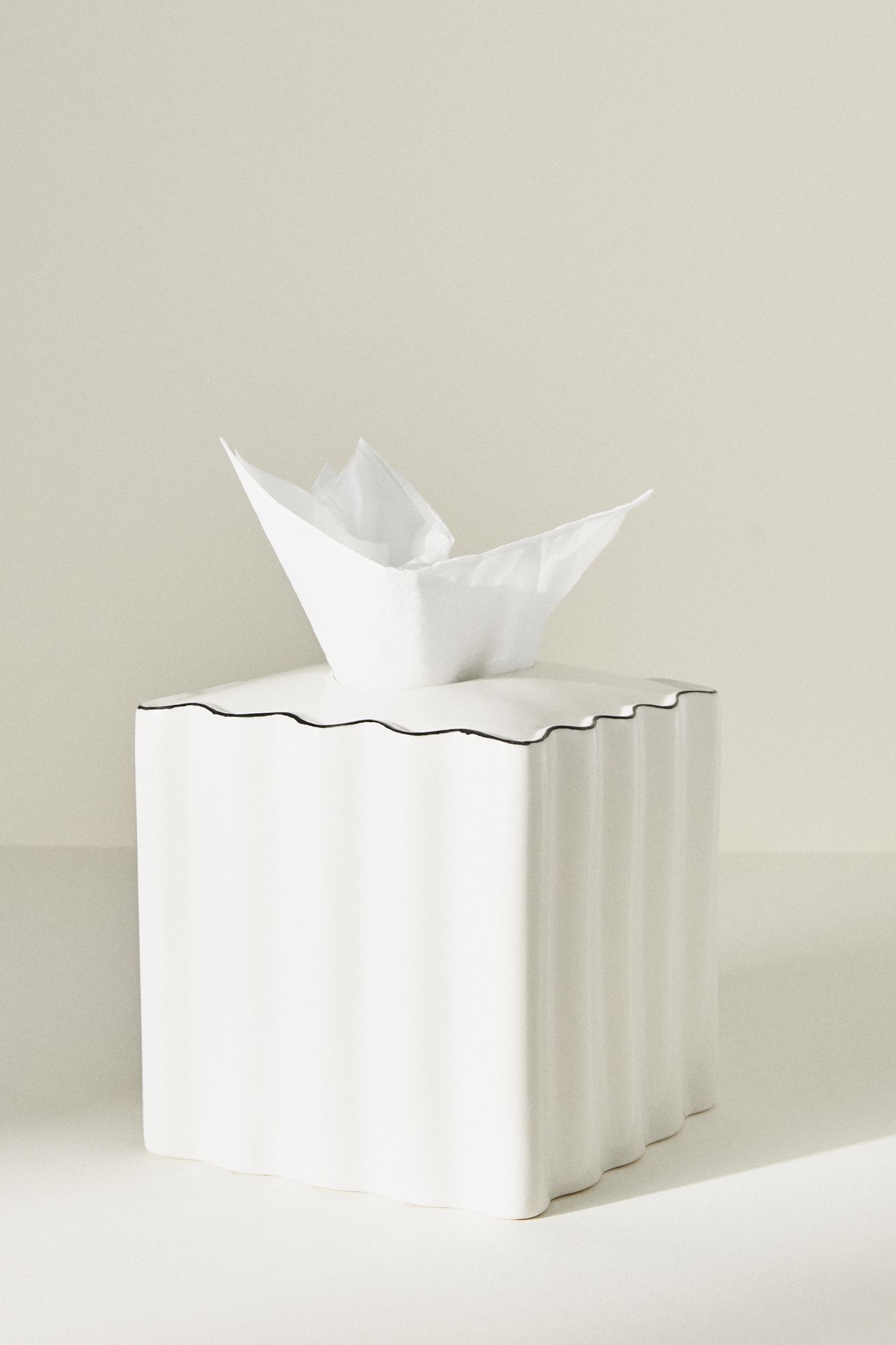 Le Marais Scalloped Tissue Box - Cream + Black Trim, One Size