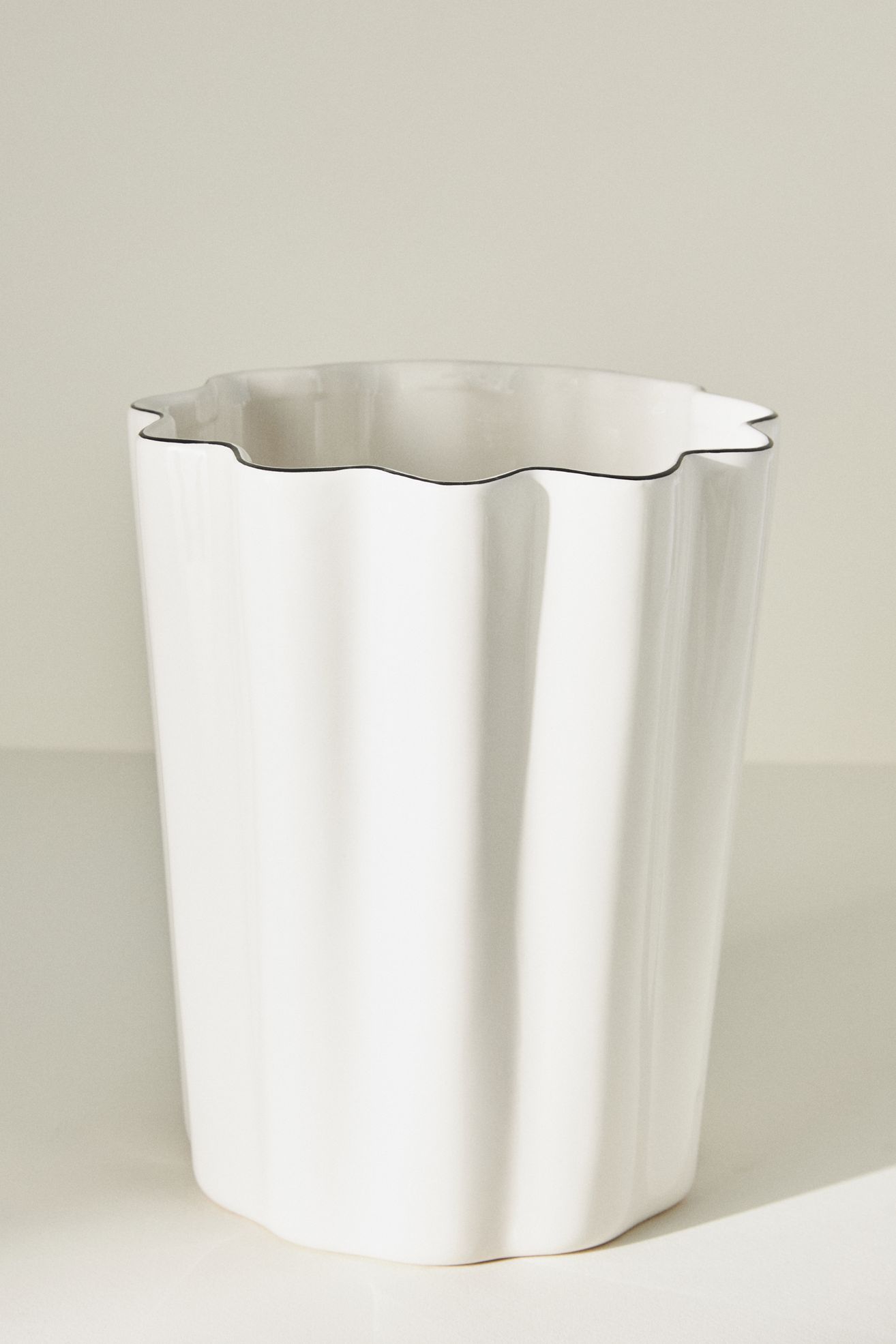 Le Marais Scalloped Waste Basket - Cream + Black Trim, One Size