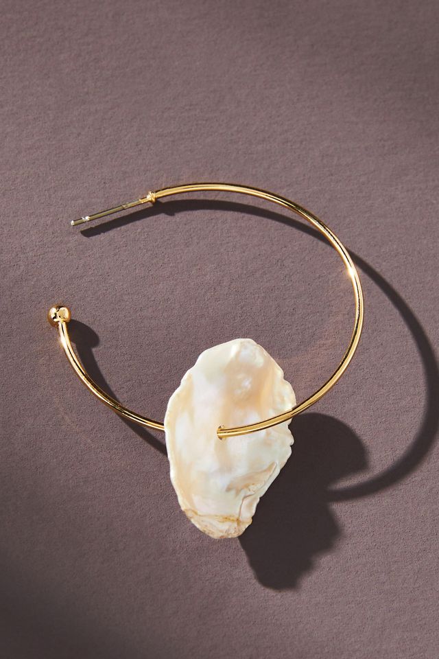 Abstract Pearl Shell Hoop Earrings #1