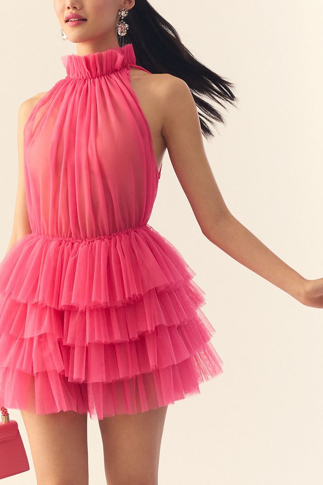 By Anthropologie Tulle Ruffle Halter Tunic #1