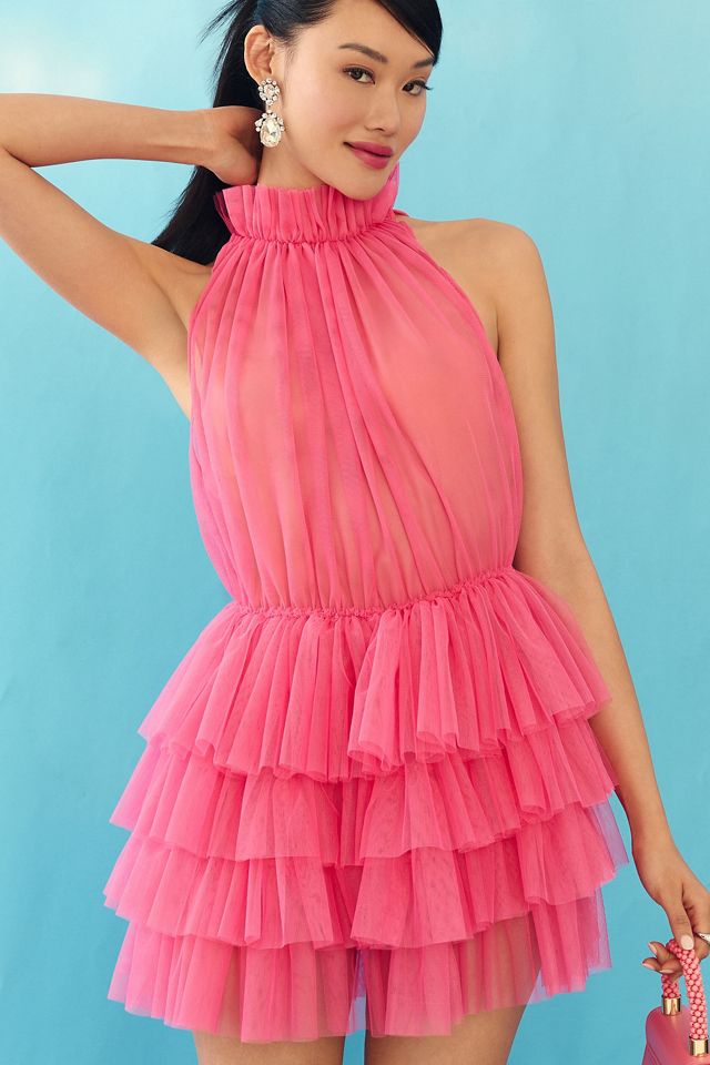 By Anthropologie Tulle Ruffle Halter Tunic #3