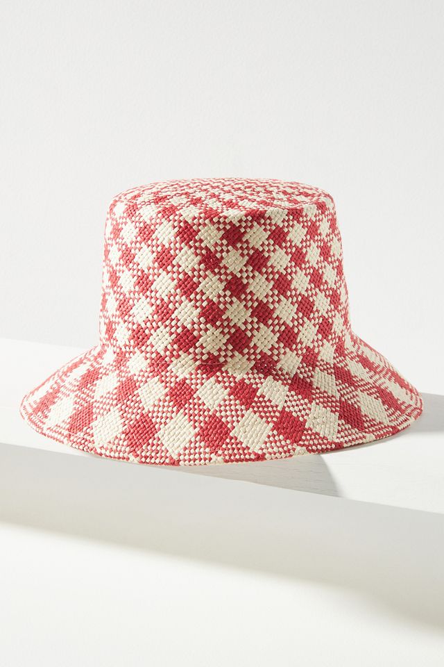 Checked Straw Bucket Hat #2
