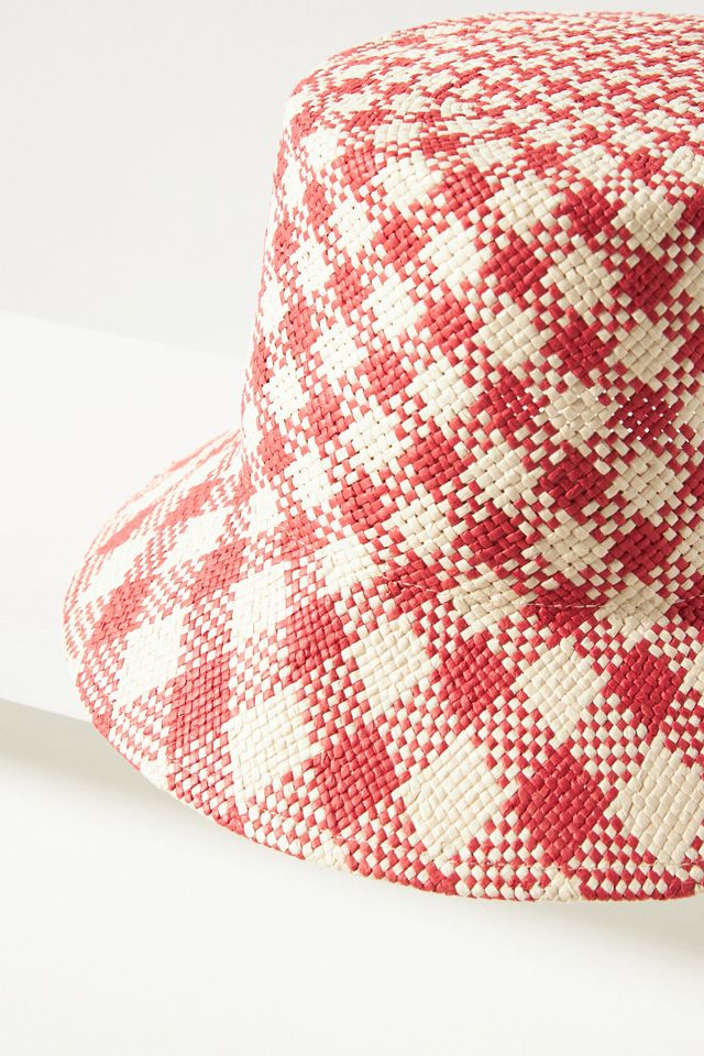 Checked Straw Bucket Hat #4