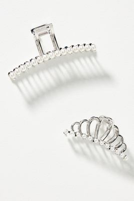 Pearl Embellished Metal Hair Claw Clips, Set of 2  display picture 1