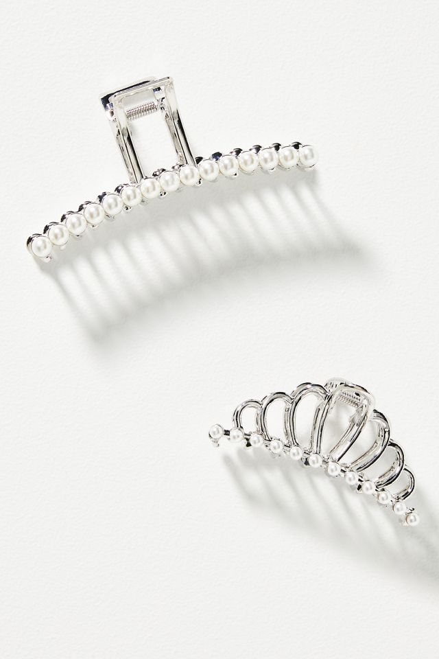Pearl Embellished Metal Hair Claw Clips, Set of 2 Anthropologie