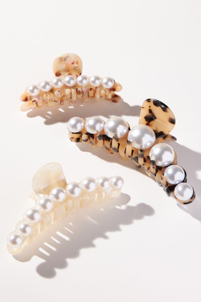 Pearl Embellished Hair Claw Clips, Set of 3 | Anthropologie display picture 2