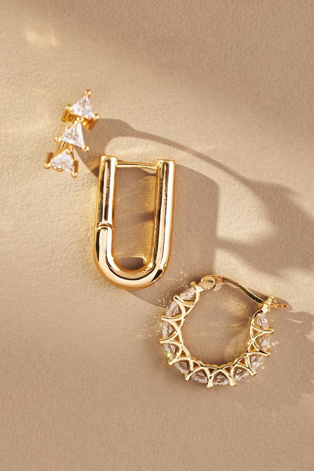 Embellished Geometric Earrings, Set of 3 #2