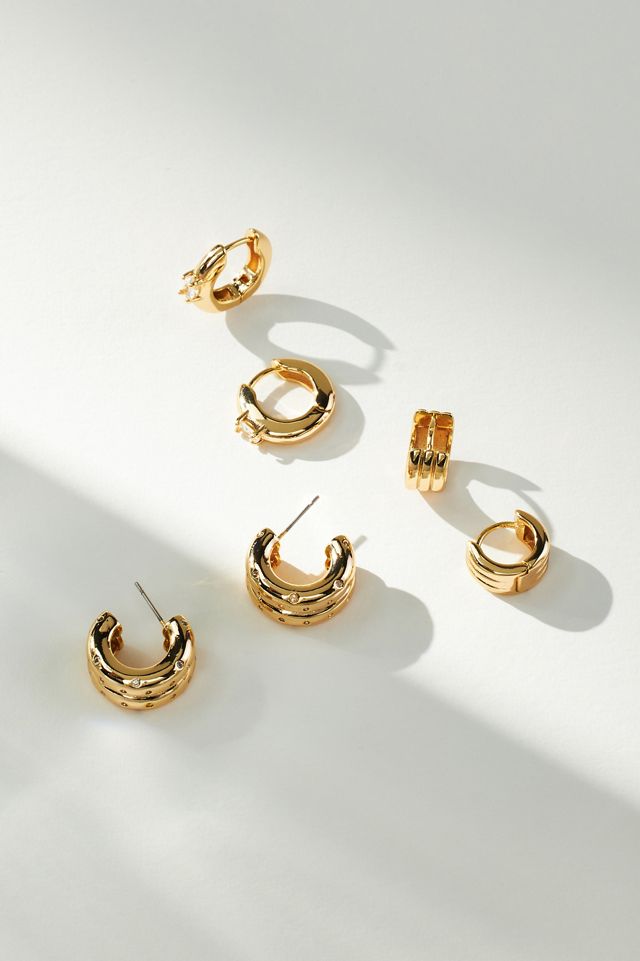 Chunky Huggie Earrings, Set of 3 #3