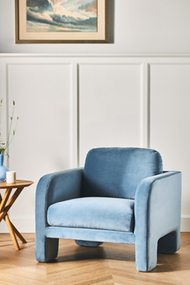 Anthropologie Velvet Lawson Chair In Blue