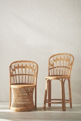 Anthropologie Peacock Rattan Dining Chairs, Set Of 2 By  In Beige Size Set Of 2
