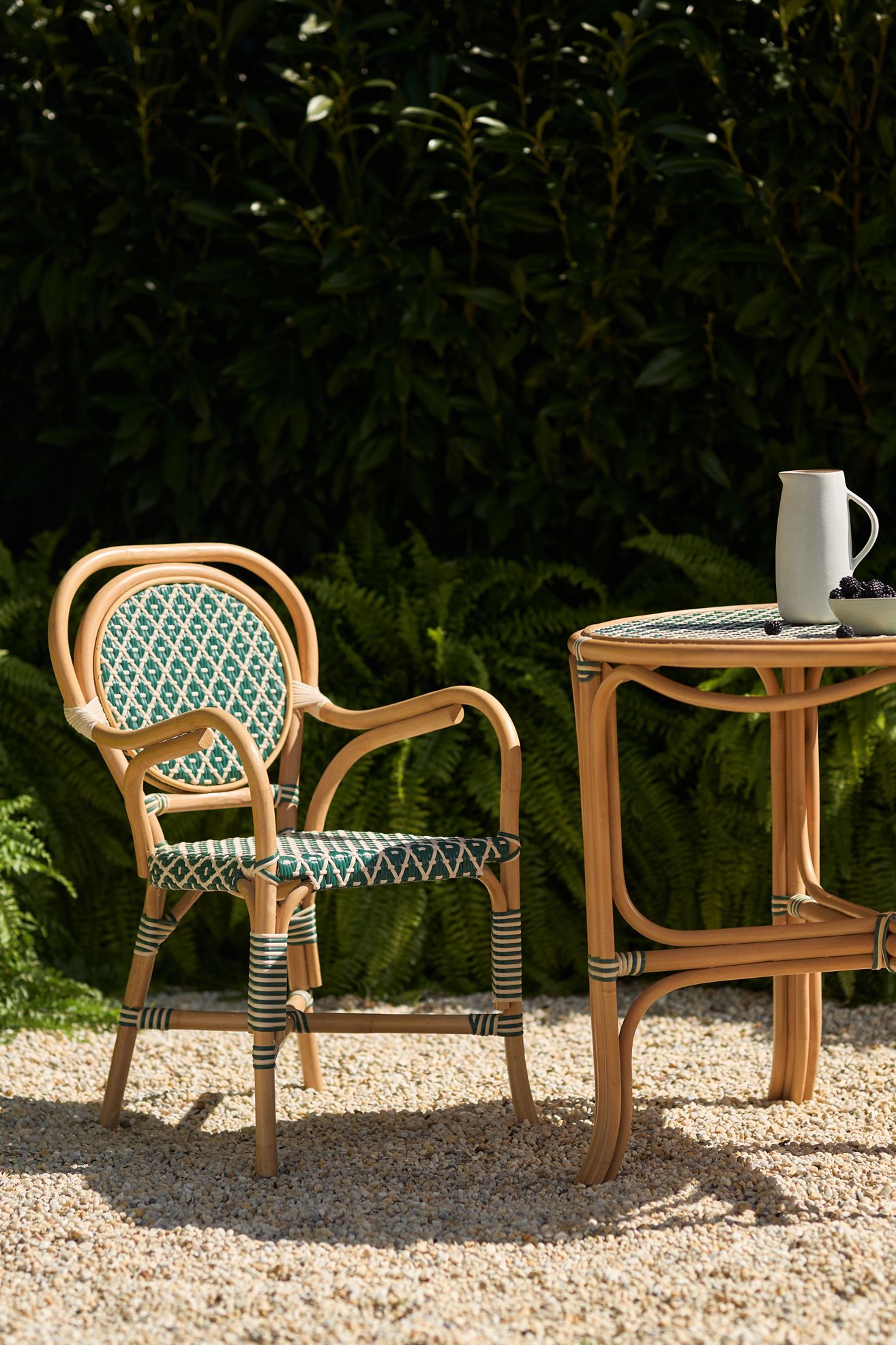 Coastal Rattan Indoor/Outdoor Bistro Chairs, Set of 2 - Green, Set Of 2