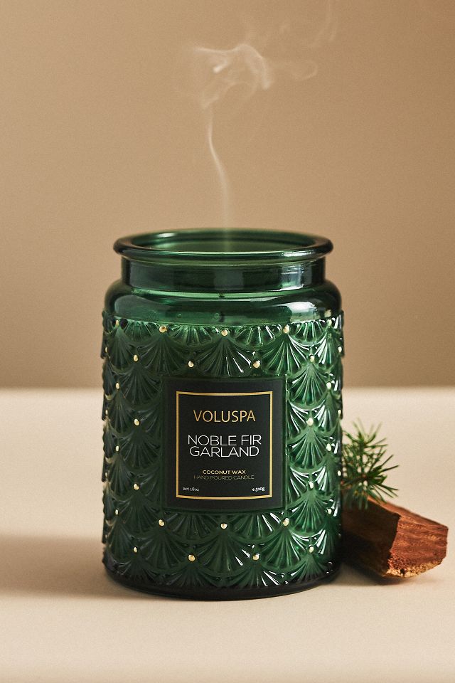 Voluspa Noble Fir Garland Glass Jar Candle | AnthroLiving