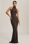 Shona Joy High-Neck Stratus Lace Slim Maxi Dress