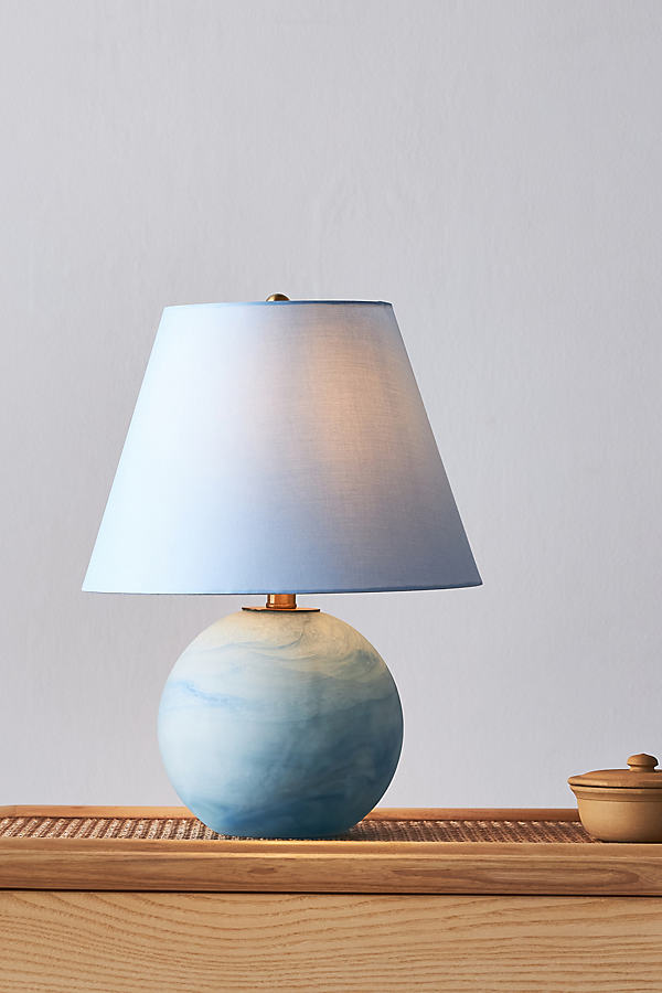 Anthropologie Swirled Glass Table Lamp In Blue