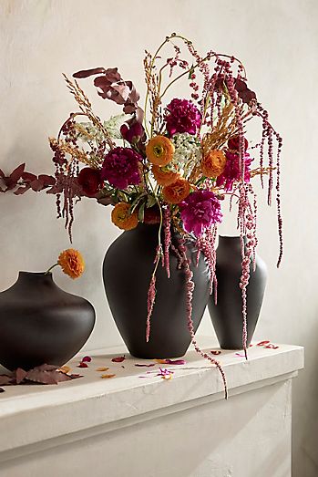 Organic Ceramic Vase, Short Charcoal