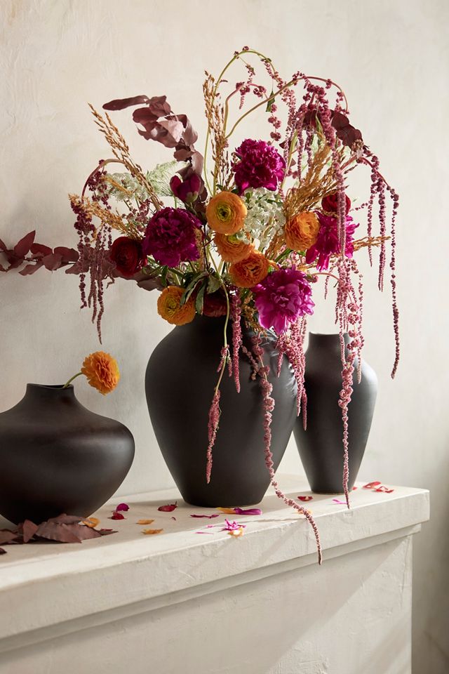 Organic Ceramic Vase, Short Charcoal #1