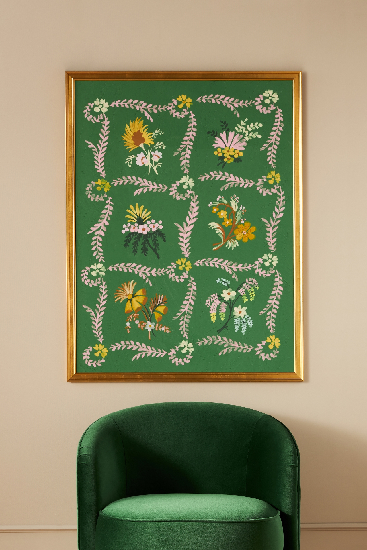 Flowers on Green Wall Art