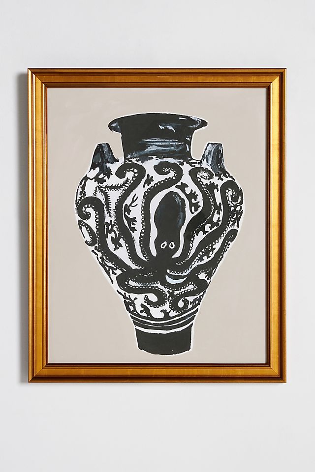 Minoan Black and White Octopus Vase Wall Art
