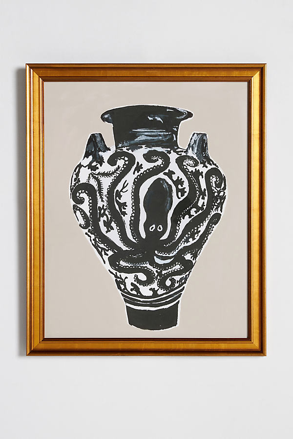Artfully Walls Minoan Black And White Octopus Vase Wall Art In Beige